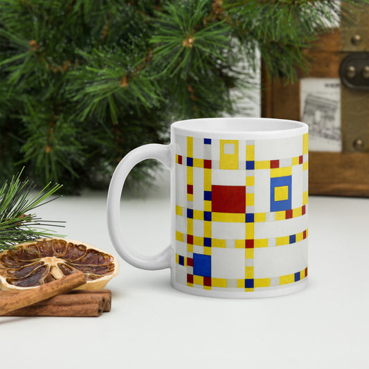 White glossy mug - Broadway Boogie-Woogie by Piet Mondrian - The Culturalife