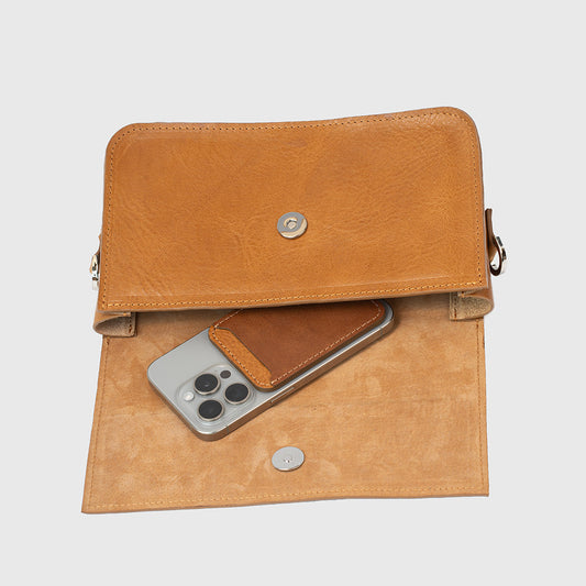Leather Shoulder Bag - Curie (Camel)-1