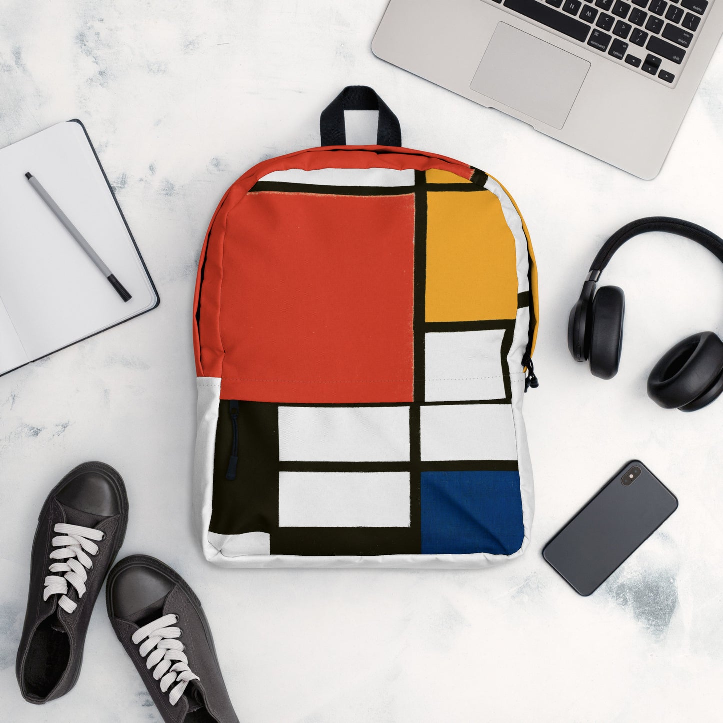 Backpack - Composition with Red, Yellow, Blue, and Black by Piet Mondrian - The CulturalifeAccessories