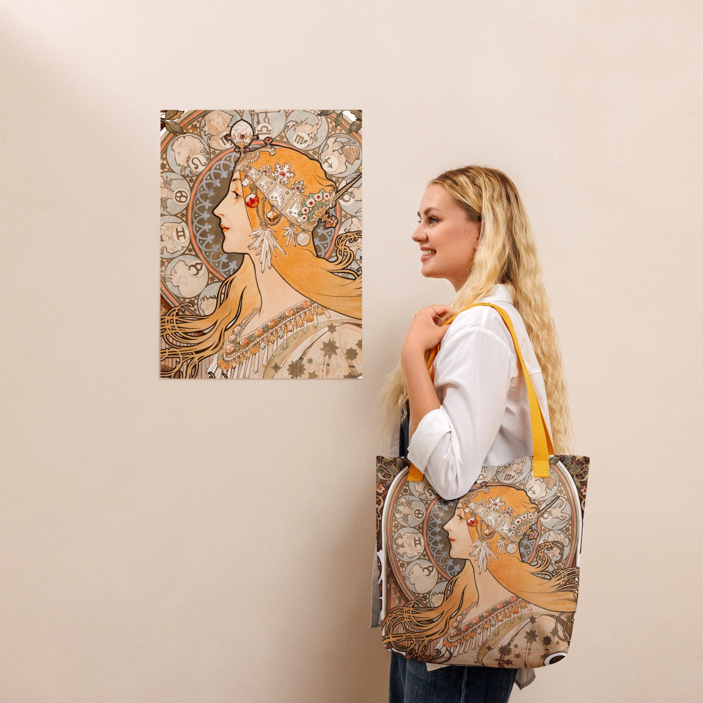 Tote bag - Zodiaque or La Plume by Alphonse Maria Mucha