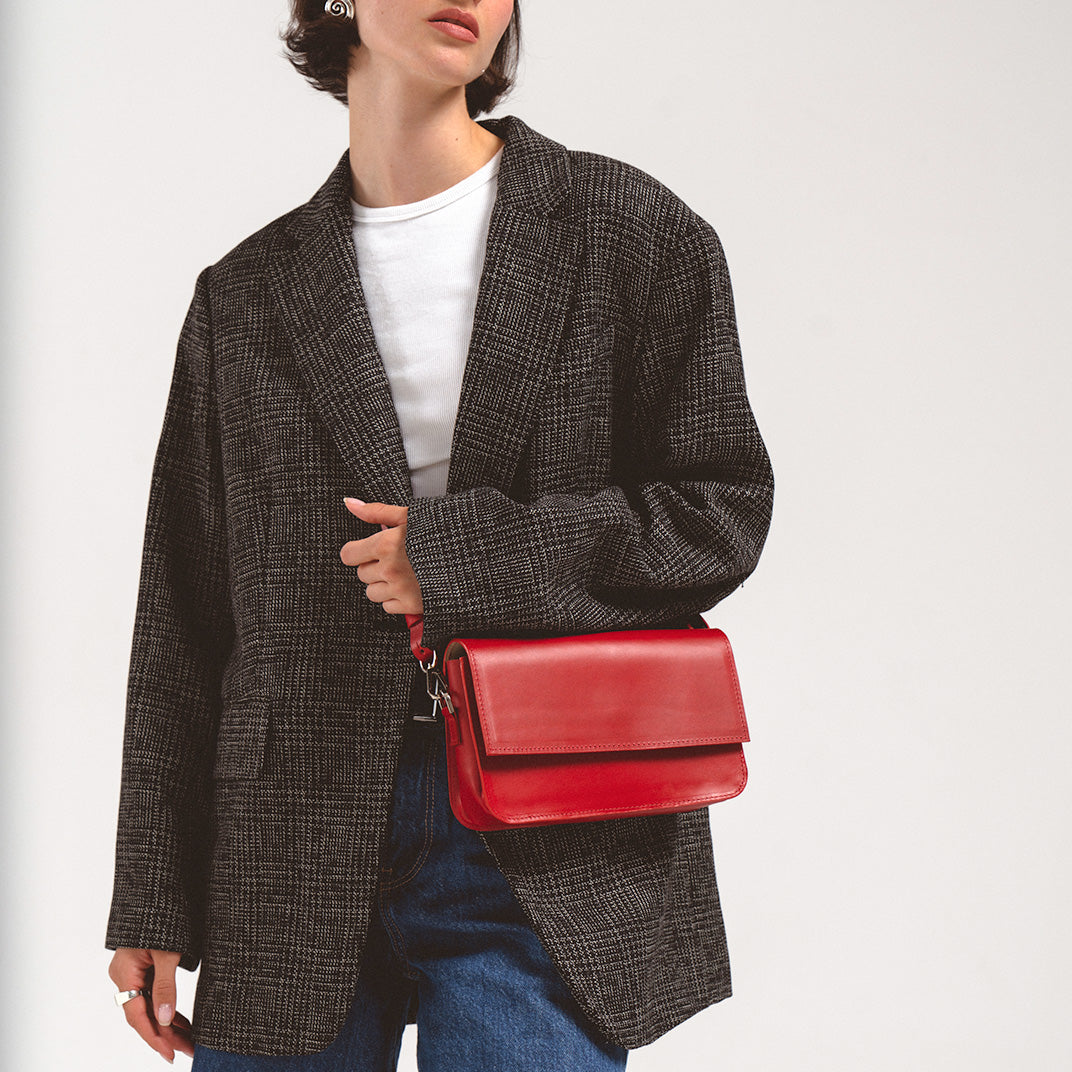 Leather Shoulder Bag - Curie  (Camel)-3